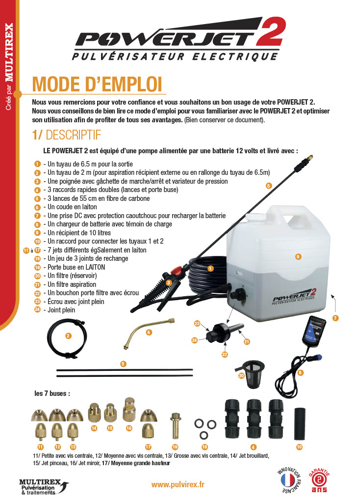 Pulvérisateur électrique Powerjet 2 Projette à 10 mètres de haut. Autonomie de la batterie 5H